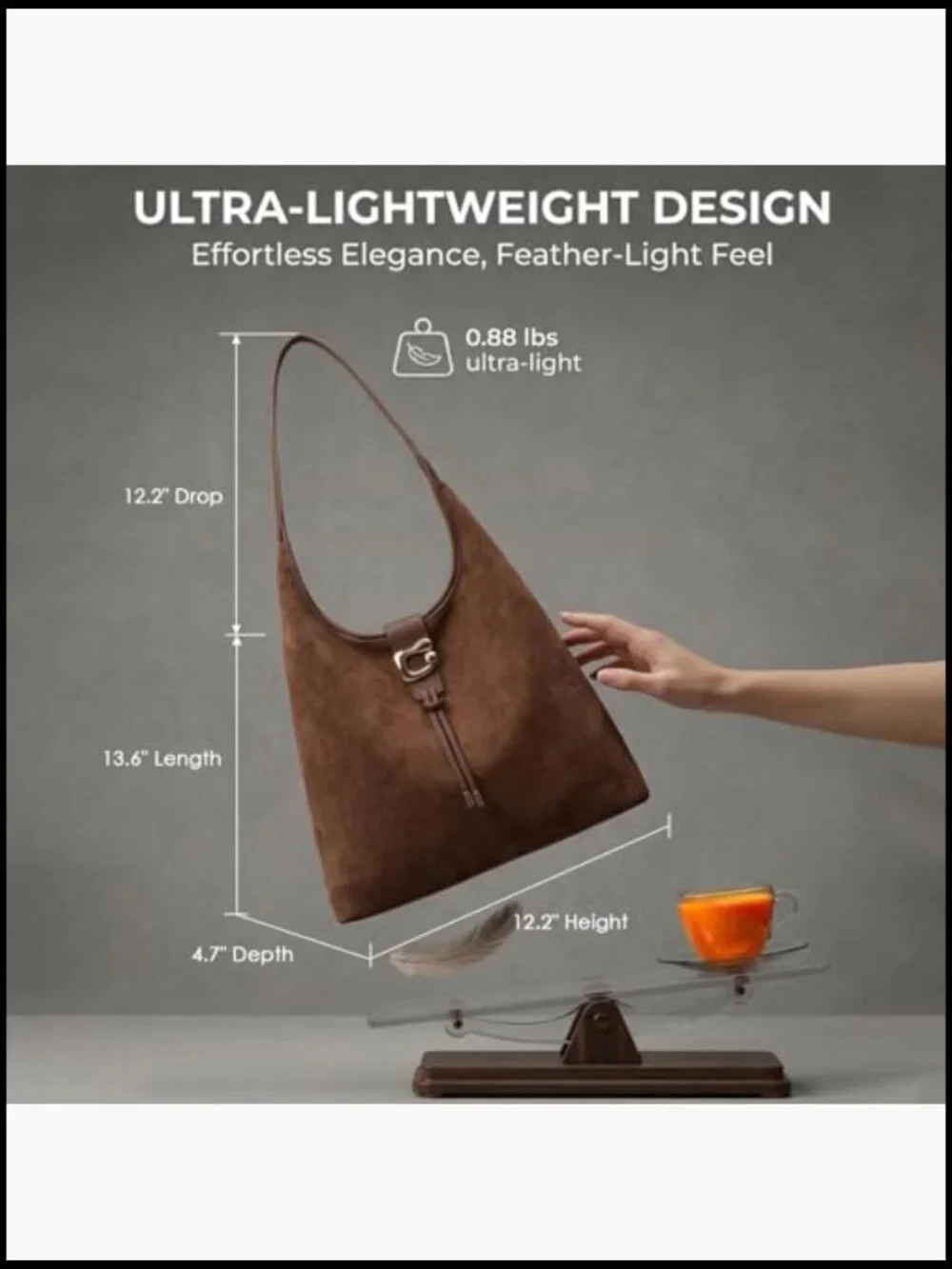 Slouchy Faux Suede Hobo Tote Bag Large Capacity Lightweight Chic Shoulder Purse